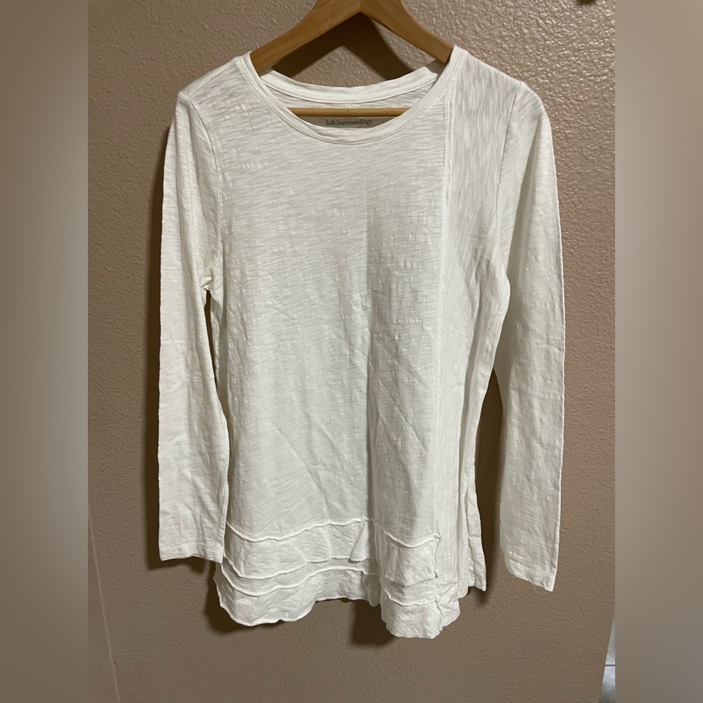 Soft Surroundings Cream Long Sleeve Cotton Women's Top